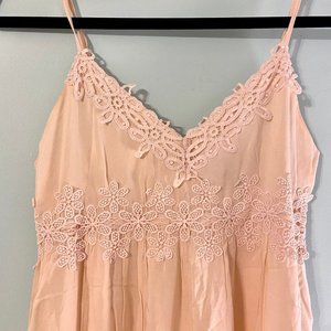 Cream Midi Dress with Spaghetti Straps & Lace